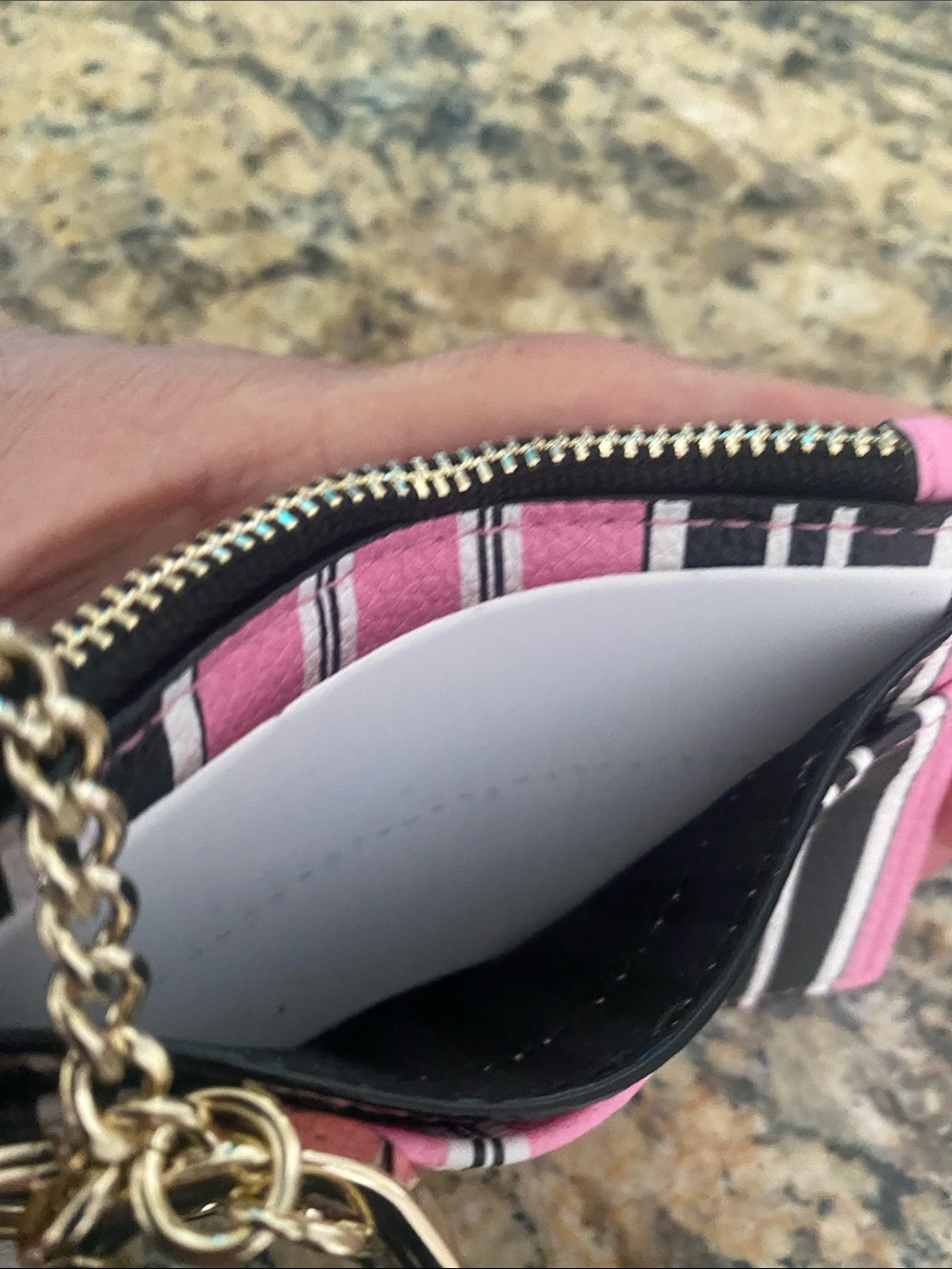 Victoria's Secret Pink, Black & White Striped Cardholder w bag clip Keychain NWT - Picture 5 of 6
